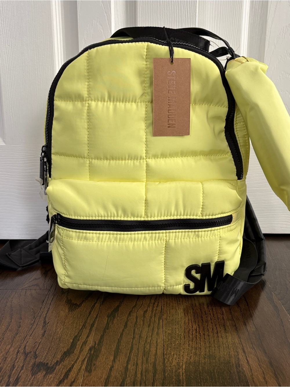 Steve Madden Neon Yellow Quilted Mini Backpack with Black Trim